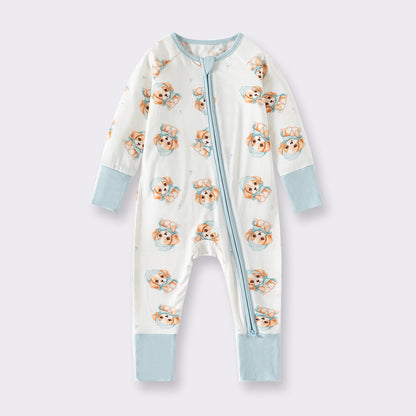 Hot New Items at Buy Center: Bamboo Fiber Clothes For Babies Long Sleeve Zipper Baby Jumpsuits Blue Puppy