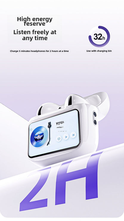 Fresh on the Scene at Buy Center: Wireless Bluetooth 5.4 Headphones, ENC Smart LCD Display Noise Reduction Smart Sports Waterproof Sweatproof Long-lasting Headphones-Blanco