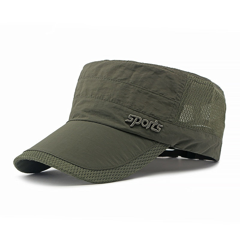 Just Arrived at Buy Center: Peaked Cap Summer Mesh Breathable Swimming Sunshade Flat Top Military Cap Army Green Adjustable