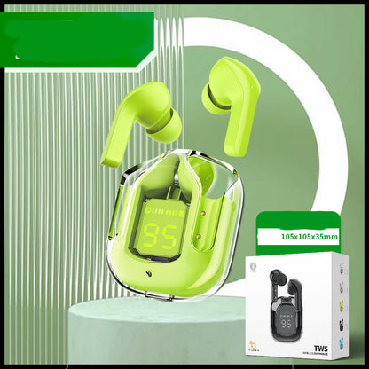 New Mini Transparent Wireless Bluetooth Headset Digital Display ENC Noise Reduction True Wireless Sports Music Neutral box green