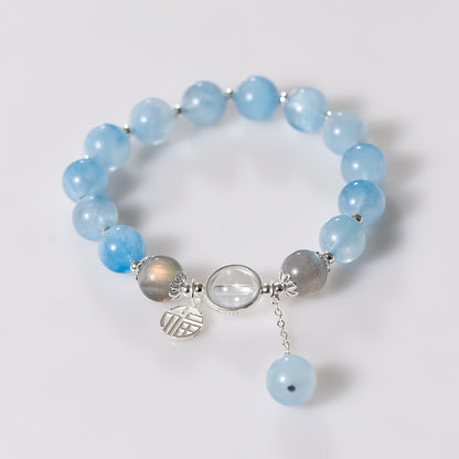 Just Arrived at Buy Center: Natural 10mm Aquamarine Ball Type Single Ring Bracelet