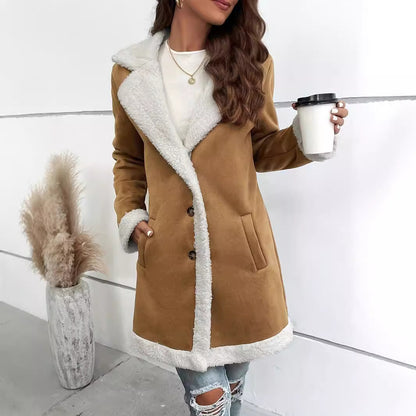 Women's Long-sleeved Lapel Deerskin Velvet Thick Woolen Coat Buy Center