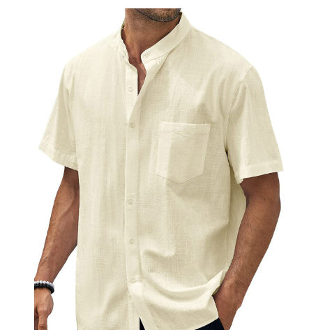 Newly Released at Buy Center: Short Sleeve Pocket Cotton Shirt Button Beach Casual Light Yellow