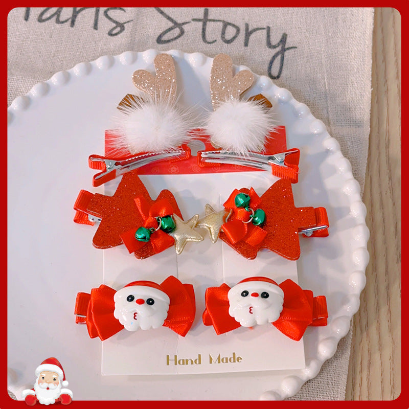 Bowknot Hairpin Cute Headwear Cartoon Cloth Bell Elk Snowflake Christmas Tree Barrettes Suit Buy Center