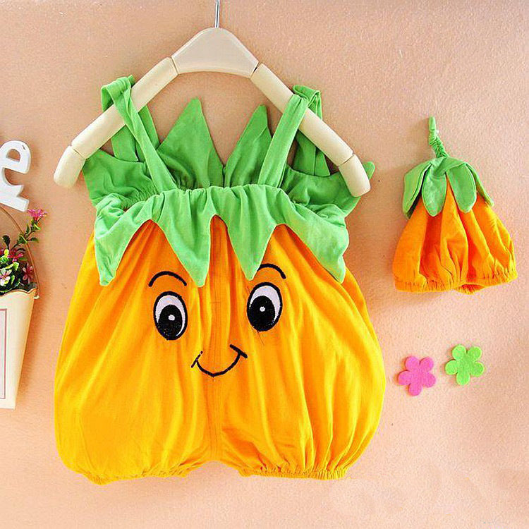 Fresh Arrivals at Buy Center: Summer Baby Cartoon Romper Sleeveless Persimmon Suspender Hat