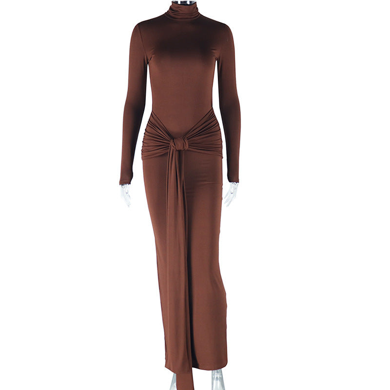 Women's Solid Color Round-neck Long-sleeved Dress Buy Center