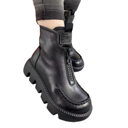 Fresh on the Scene at Buy Center: Cotton Boots Soft Full Grain Leather Retro Platform Motorcycle Boots Muffin Heel