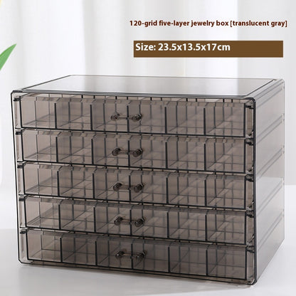 Just Arrived at Buy Center: Transparent Jewelry Storage Box Multi-layer Large Capacity Rings Ear Studs Necklace Bracelet Household Drawer Transparent Gray 120Grid