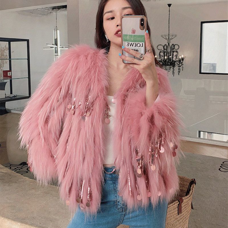 P8A Long Fur Environmental Protection Fox Fur Tassel Fur Coat | Women's Clothing3 | Buy Center