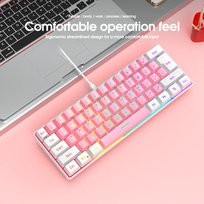 Simple Wired 61 Key Membrane Keyboard V700WF Light Pink