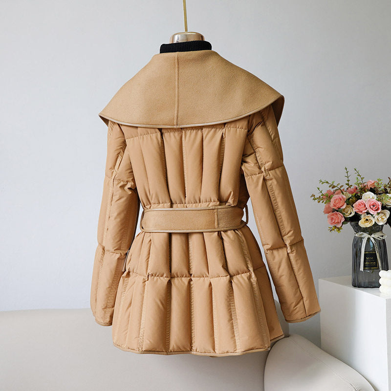 Reversible Cashmere Coat Stitching White Duck Down Coat Waist-tight Wool Down Jacket Buy Center