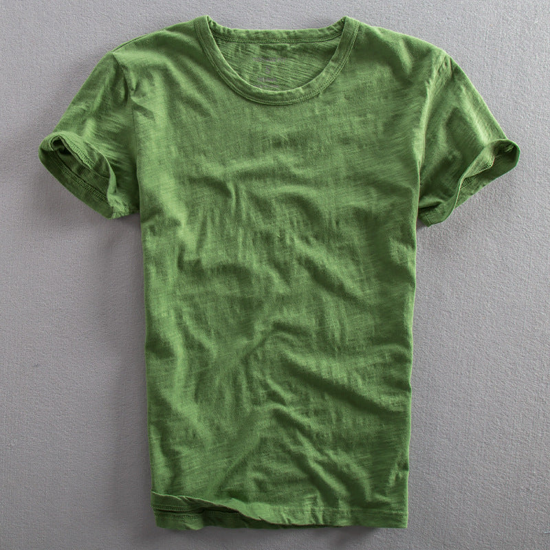 Fresh on the Scene at Buy Center: Men's Casual Thin Breathable Washed Cotton Short Sleeve Grass Green