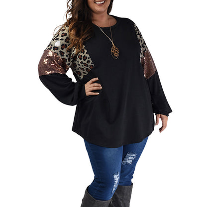 Plus Size Loose Slim Fit Leopard Floral Print Long Sleeve Pullover Buy Center