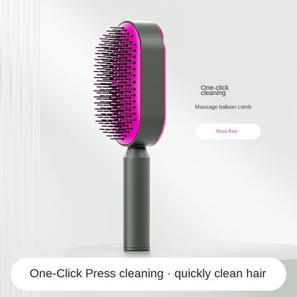 Newly Arrived at Buy Center: Self Cleaning Hair Brush For Women Massage Scalp Promote Blood Circulation Anti Hair Loss 3D Hair Growth Comb Hairbrush Self-Cleaning Hair Brush 3D Air Cushion Massager Brush Airbag Massage Comb B Pink