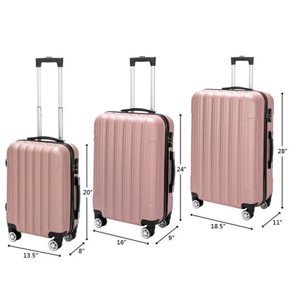 Valise à roulettes verticale 3 en 1 avec poignée, 20 pouces, 24 pouces, 28 pouces, en alliage d'aluminium ABS, couleur tendance - Or rose