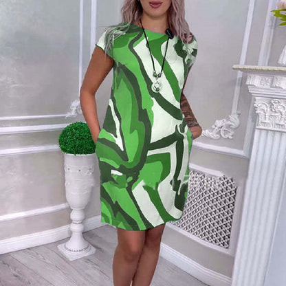 Fresh on the Scene at Buy Center: Cross-border Women's Clothing Summer Printed Short Sleeve Dress 2Color