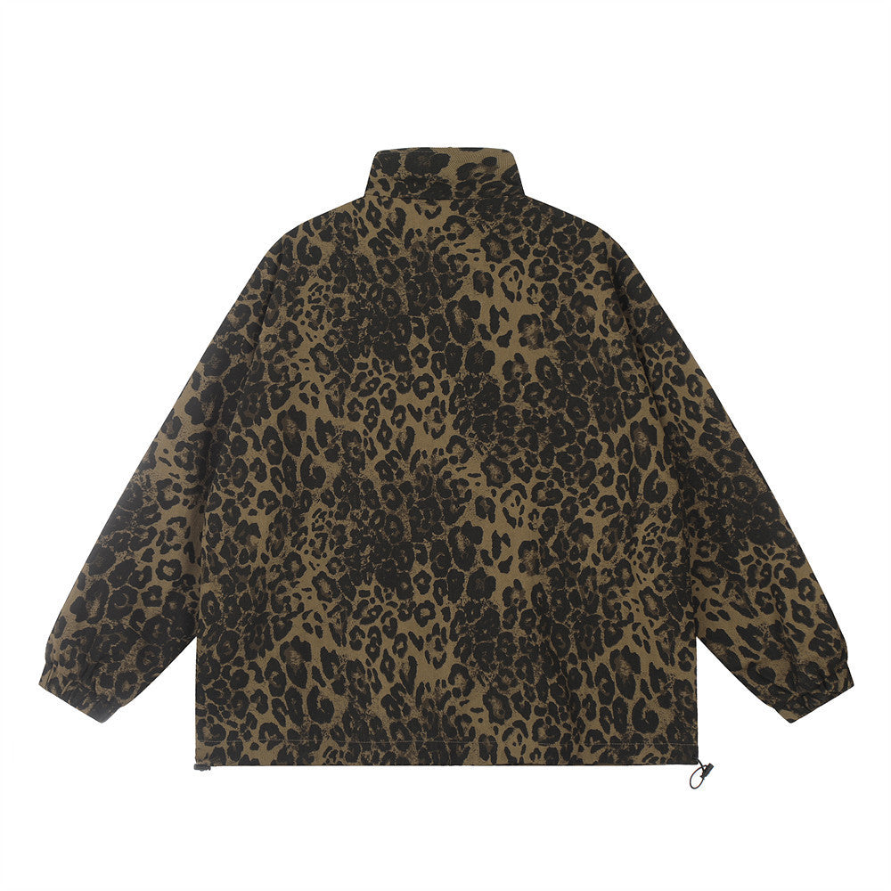 Fresh Arrivals at Buy Center: Men's Loose Casual Stand Collar Leopard Print Denim Jacket