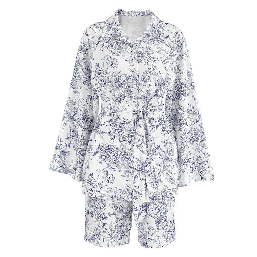 Buy Center Exclusive Offer-Women's Printed Lace-up Long Sleeve Shirt Loose Two-piece Suit