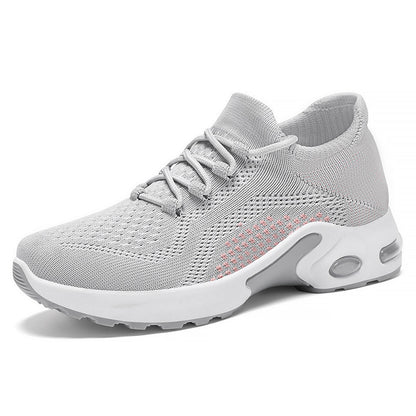 New at Buy Center: Lace-up Air Cushion Sneakers Women Flying Woven Breathable Casual Mesh Shoes Summer Grey