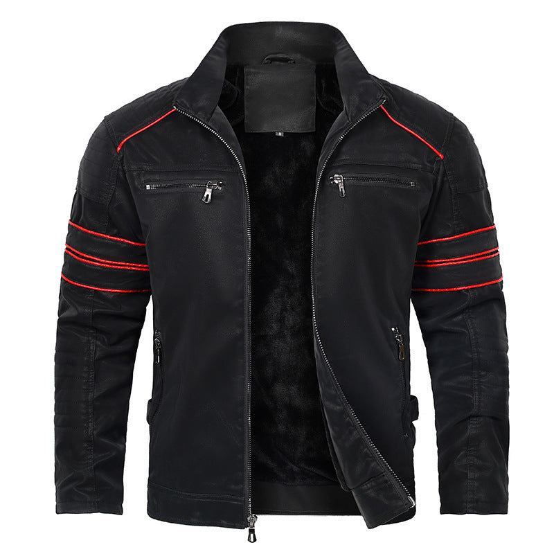 Newly Released at Buy Center: Men's Fashion Stand Collar Brushed PU Leather Jacket