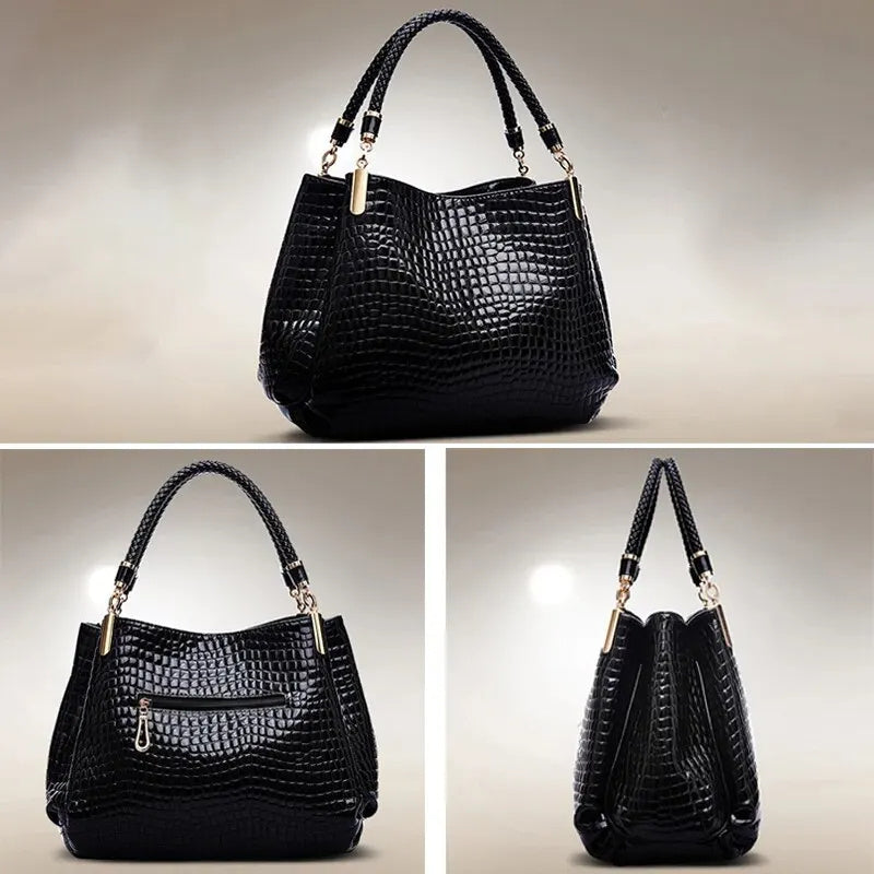 Bolso de mujer de gran capacidad, bolso de mano para uso diario, bolso de hombro para mujer, bolso de mano con estampado de cocodrilo y cara brillante para compras