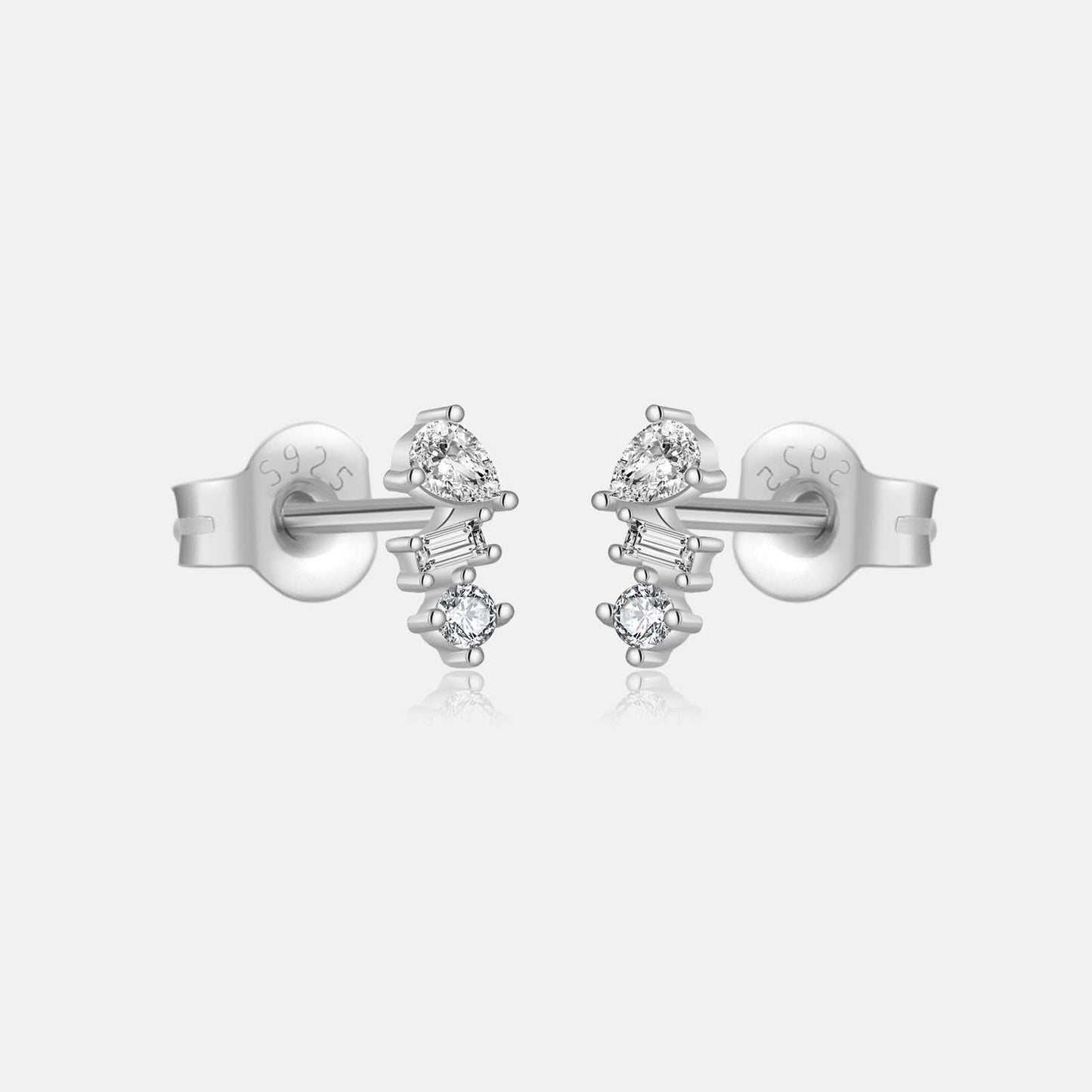 Buy Center Handpicked- Women's S925 Sterling Silver Three-diamond Irregular Zircon Stud Earrings Platinum 925 Silver