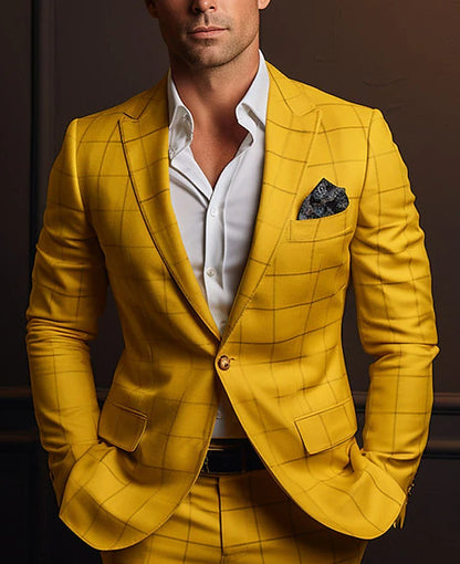 Just Arrived at Buy Center: Spring New Striped Suit Jacket Men's Casual Slim Top Yellow