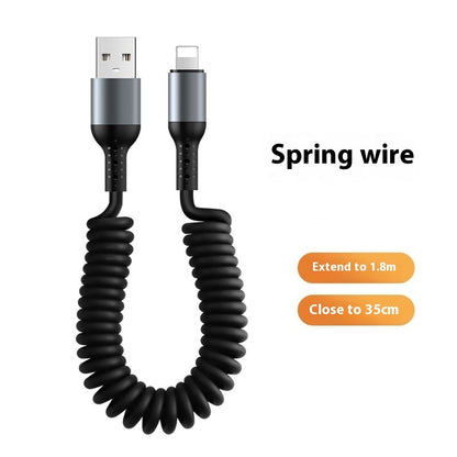 Just Arrived at Buy Center: Spring Retractable Storage Mobile Phone Charging Cable Super Fast Charge USB For Apple Interface Black