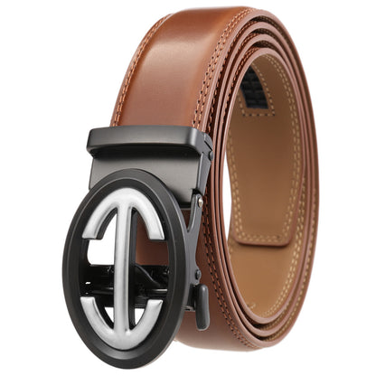 Automatic Alloy Buckle Belt Men's Simple Two-layer Cowhide Buy Center