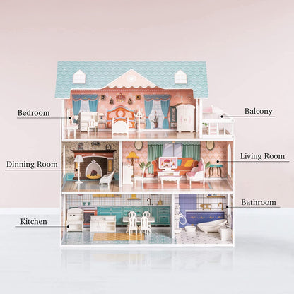 Newly Released at Buy Center: Robud Wooden Dollhouse For Kids Girls Toy Gift For 3 Years Old With 28 Furnit