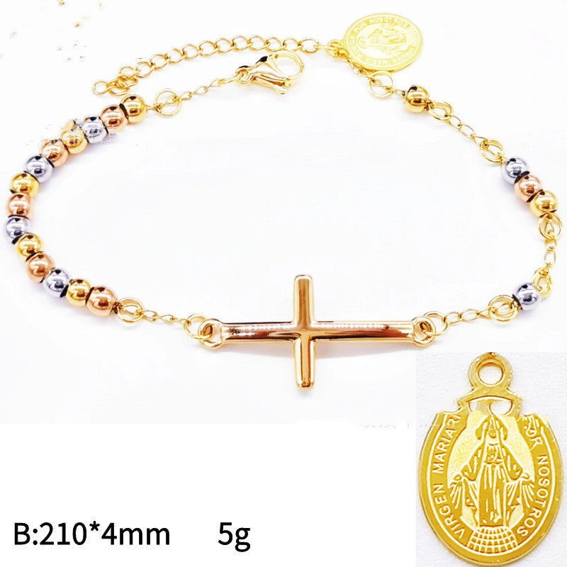 Trending Now at Buy Center: Men's 4mm Stainless Steel Bead Cross Bracelet Three color Bracelet 1Style Stainless Steel