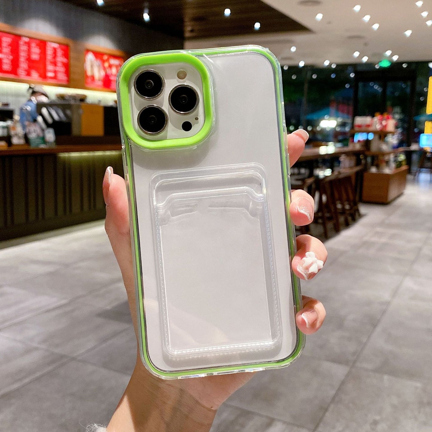 Just Arrived at Buy Center: Simple Solid Color Three-in-one Transparent Card Drop-resistant Phone Case Green