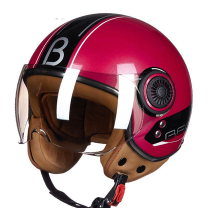 Fresh Arrivals at Buy Center: Battery Car Half Helmet Lightweight Semi-covered Retro Bright Red Crescent