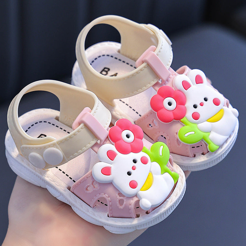 Fresh on the Scene at Buy Center: Children's Sandals Cartoon Toddler Closed Toe Hole Shoes Boys Baby Indoor Non-slip Soft Bottom Pink Bunny