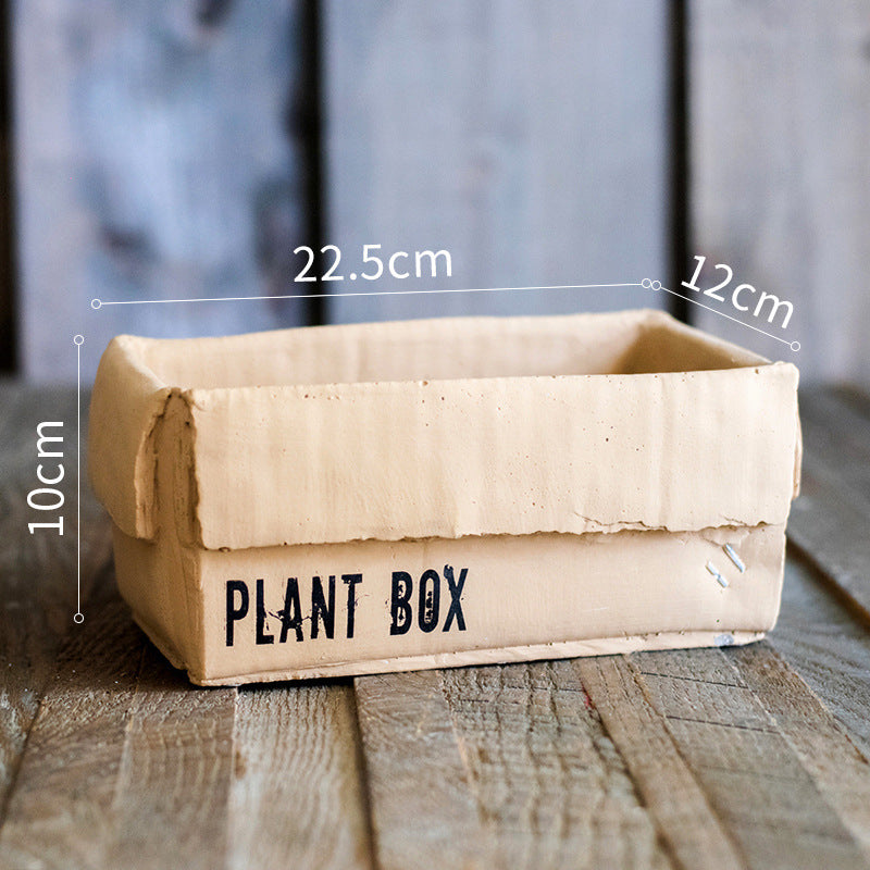 Just Arrived at Buy Center: Cement Brown Paper Box Flowerpot Creative Planting Indoor Balcony D Bottom Perforated