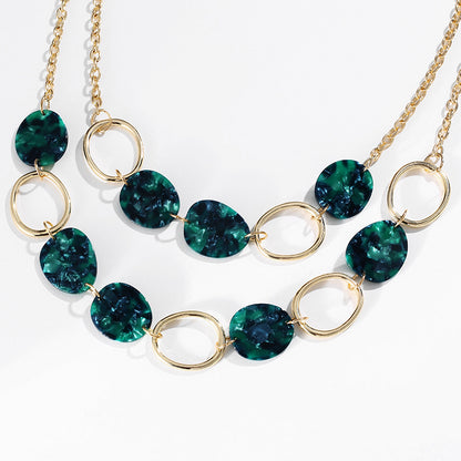 Regular Alloy Geometric Circle Acetate Plate Multilayer Short Necklace Women