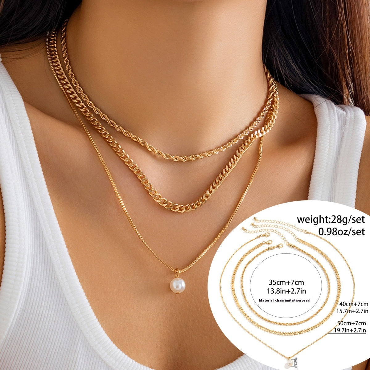 Fresh Arrivals at Buy Center: Women's Simple Slim Chain Multi-layer Imitation Pearl Necklace 05 Gold 4717 See Details