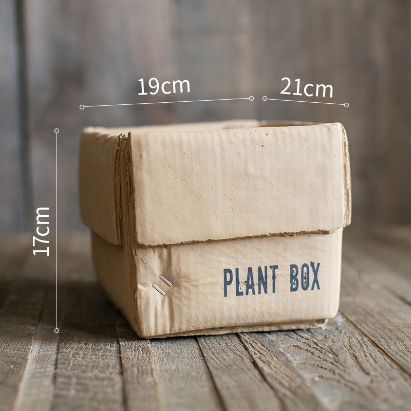 Just Arrived at Buy Center: Cement Brown Paper Box Flowerpot Creative Planting Indoor Balcony A Bottom Perforated