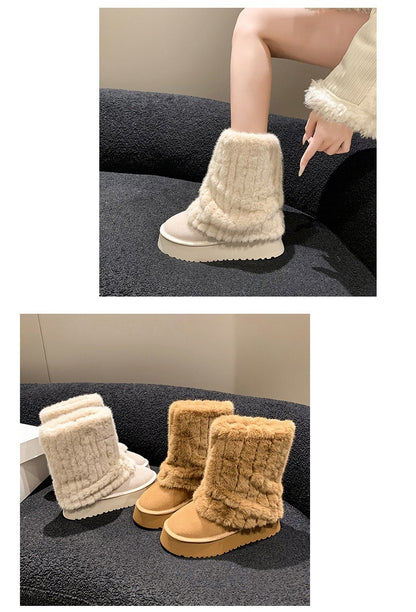 Winter Niche Snow Boots Sleeve Thick Bottom Increased Female Fleece-lined Thickened Short Warm Buy Center