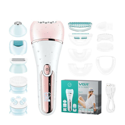 Fresh Arrivals at Buy Center: Six-in-one Women's Electric Plucking Hair Removal Device Suit V733 Pink