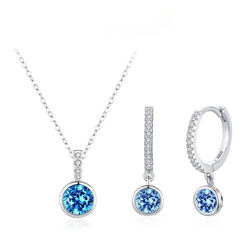 Collier de boucles d'oreilles et de diamants artificiels bleu marine de luxe léger pour femmes