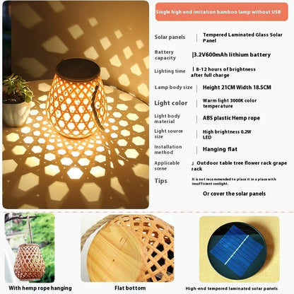 Fresh Arrivals at Buy Center: Outdoor Solar Lantern Lights Waterproof High Brightness Hanging Imitation Bamboo Weaving Hollowed Table Lamp Decoration Style 1