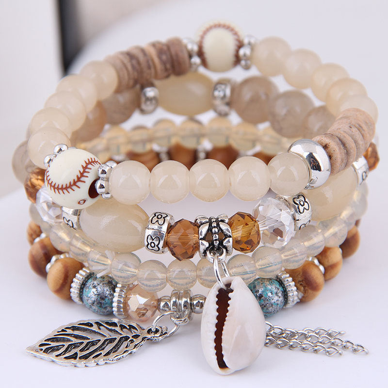 Buy Center Exclusive Offer-Bohemian Ethnic Style Leaf Shell Bracelet Coffee