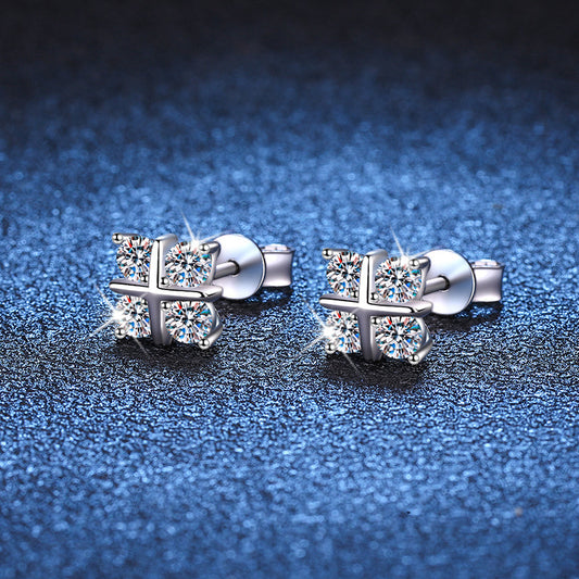 S925 Silver Stud Moissanite Classic Cross Platinum Plated Elegant And Simple Earrings | Jewelry & Watches4 | Buy Center