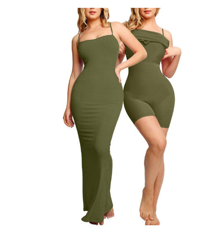 Women's Shapewear Dress Jumpsuit Tummy Tuck Lift Corset Open Crotch Suspender Tight Long Skirt Chest Pad Bodysuit Dress Buy Center