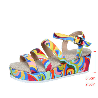 Trending Now at Buy Center: Women's Colorful Peep Toe Buckle Sandals Multicolor