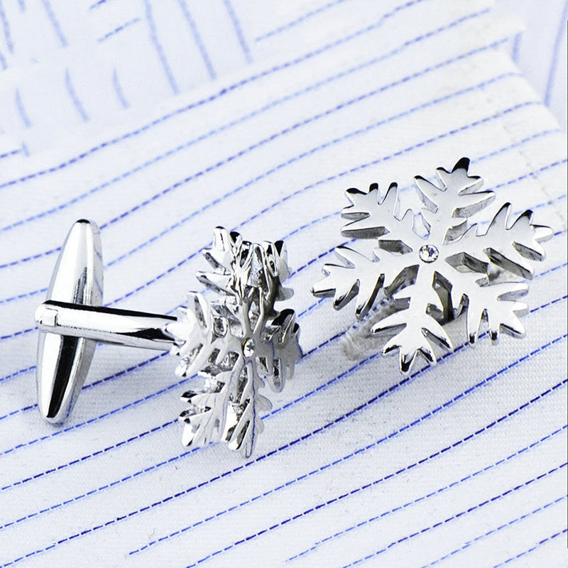 Boutons de manchette français en argent avec flocon de neige et diamant pour chemises pour hommes