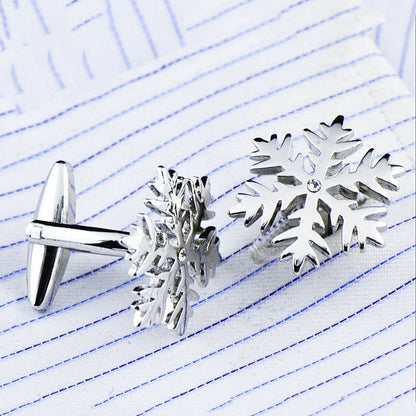 Boutons de manchette français en argent avec flocon de neige et diamant pour chemises pour hommes