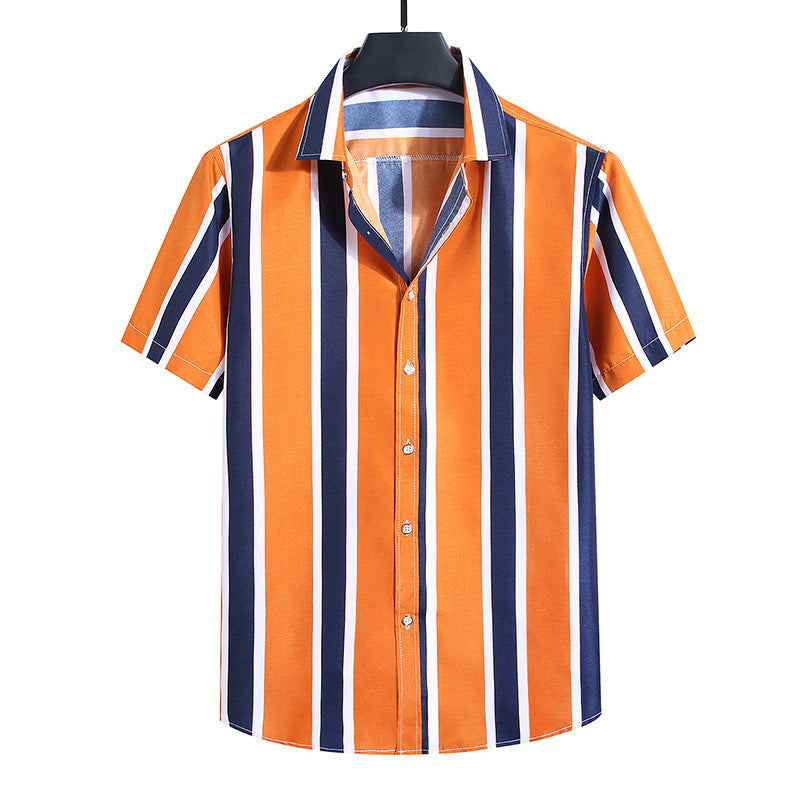 Fresh Arrivals at Buy Center: Men's Fashion Loose Striped Short Sleeve Shirt Top C212