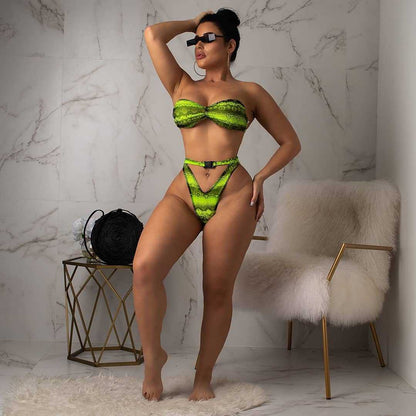 Fresh Arrivals at Buy Center: Women's Sexy Snakeskin Printed Split Three-piece Suit Green